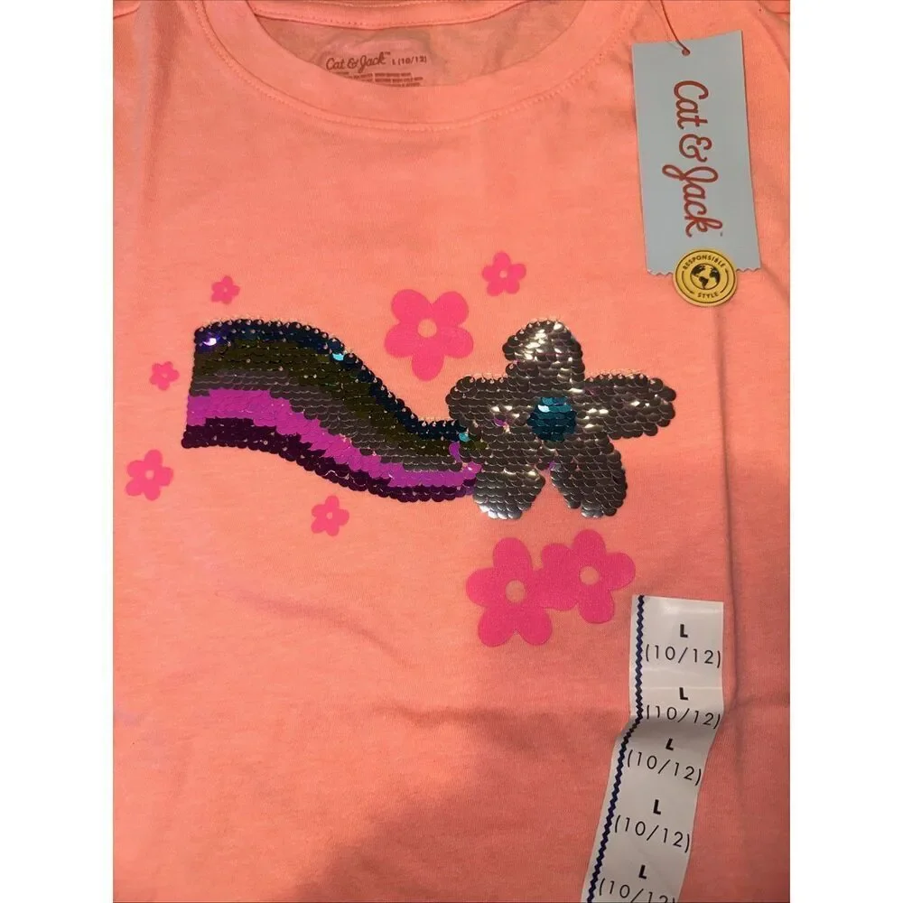 Girls' Flip Sequin 'Flower' Short Sleeve Graphic T-Shirt Large- Cat & Jack. Q